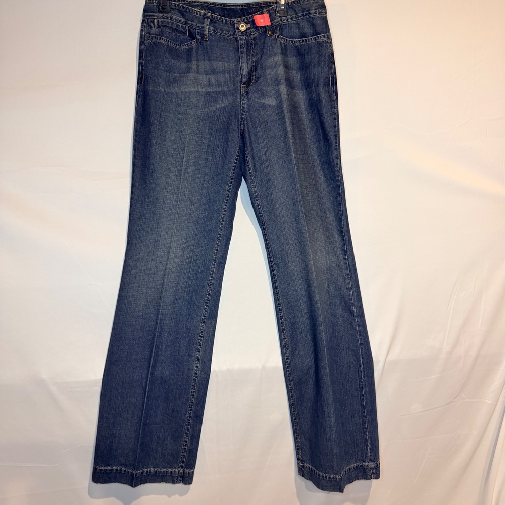 Eddie Bauer Curvy Trouser Jeans Womens 10 Tall Blue Wide Leg Medium Wash Denim